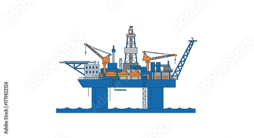Detailed offshore oil rig platform illustration against a clean background
