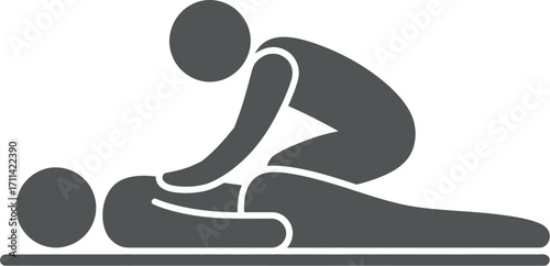 Minimalist gray icon depicting cpr life support training or emergency medical assistance silhouette