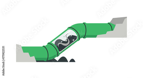Stylized illustration of vibrant green slurry pipeline transporting minerals