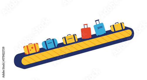 Stylized Airport Baggage Conveyor with Colorful Luggage on White Background