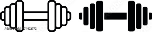 Two minimalist dumbbell icons showing strength training and fitness equipment silhouette
