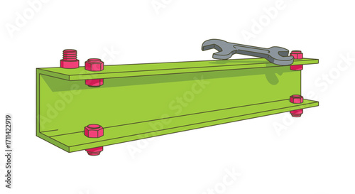 Stylized vector graphic of a steel beam being bolted in place illustratration