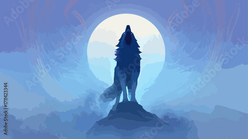 Silhouette wolf howling at the moon