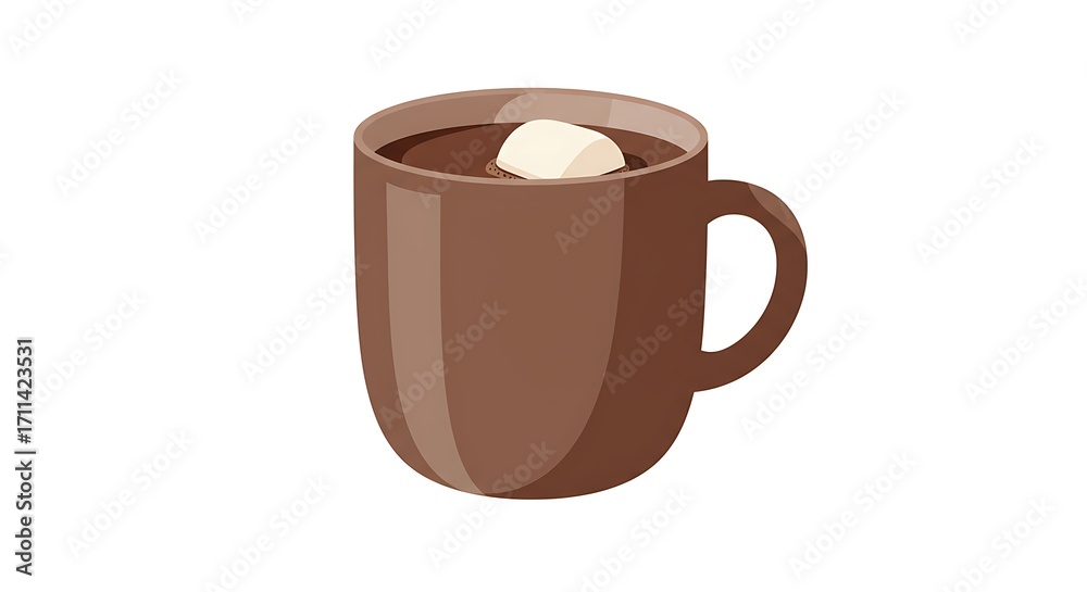 Obraz premium Cozy Brown Mug of Hot Chocolate with Marshmallow with Isolated on White.