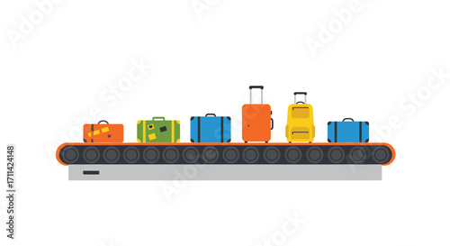 Stylized flat vector illustration of an airport baggage conveyor with luggage