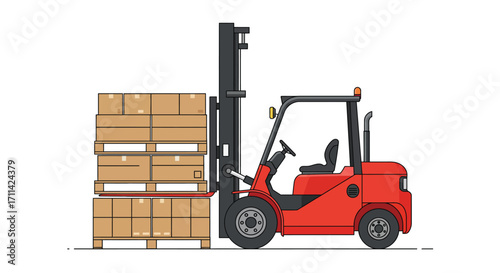 Vibrant forklift efficiently lifting stacked pallets on white background graphic