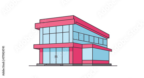 Stylized vector illustration of a vibrant community health clinic building
