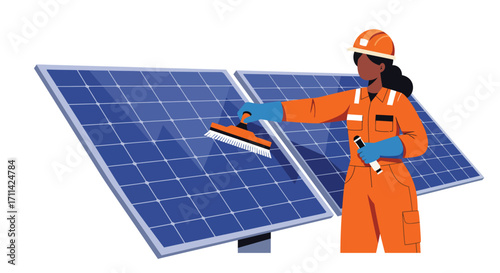 Solar technician maintaining panels for sustainable energy production