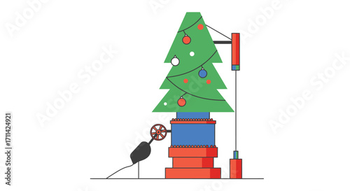 Stylized festive wellhead tree vector illustration with ornaments isolated