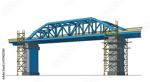 Stylized Illustration of a Bridge Under Construction with Scaffolding