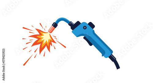 Stylized flat vector illustration: Vibrant welding torch in action