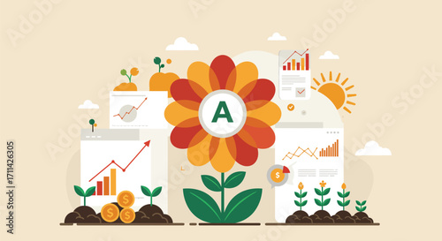 Blooming business: Conceptual illustration of financial growth and investment