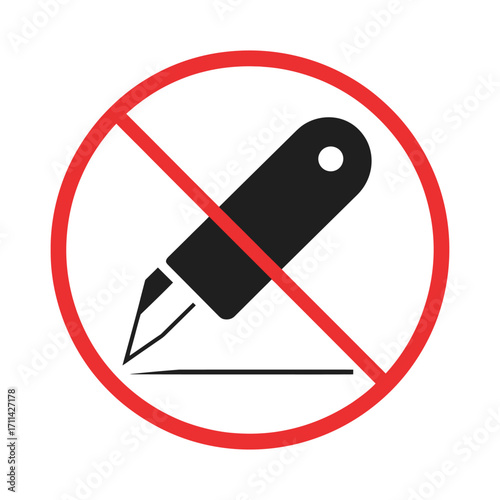 No sharp objects allowed symbol caution sign with a utility knife icon