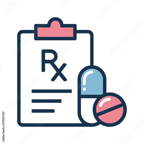 Medical prescription with rx symbol and pills representing healthcare and medication