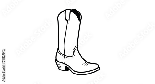 Simple black and white line drawing of a classic cowboy boot