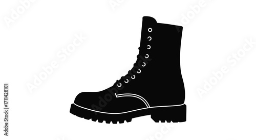 A simple black silhouette of a lace up combat style boot