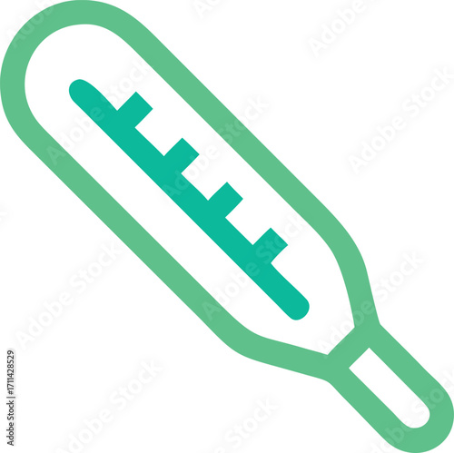 Simple green outline icon of a medical thermometer with temperature markings
