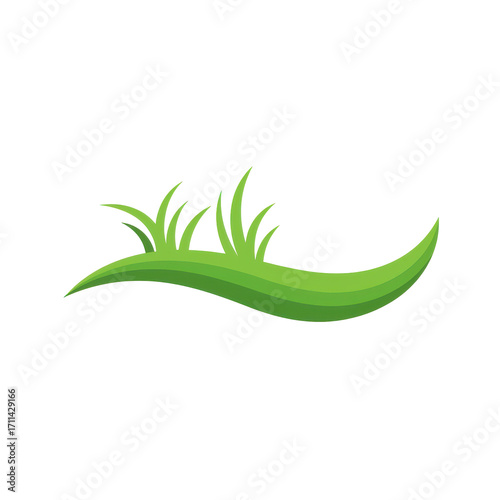 Stylized green grass and curved blade design on transparent background isolated on white background