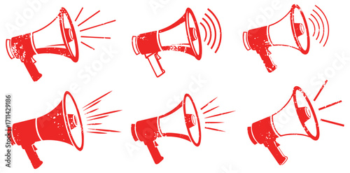 Megaphone grunge set, attention grabbing, great for social media announcements, promotions