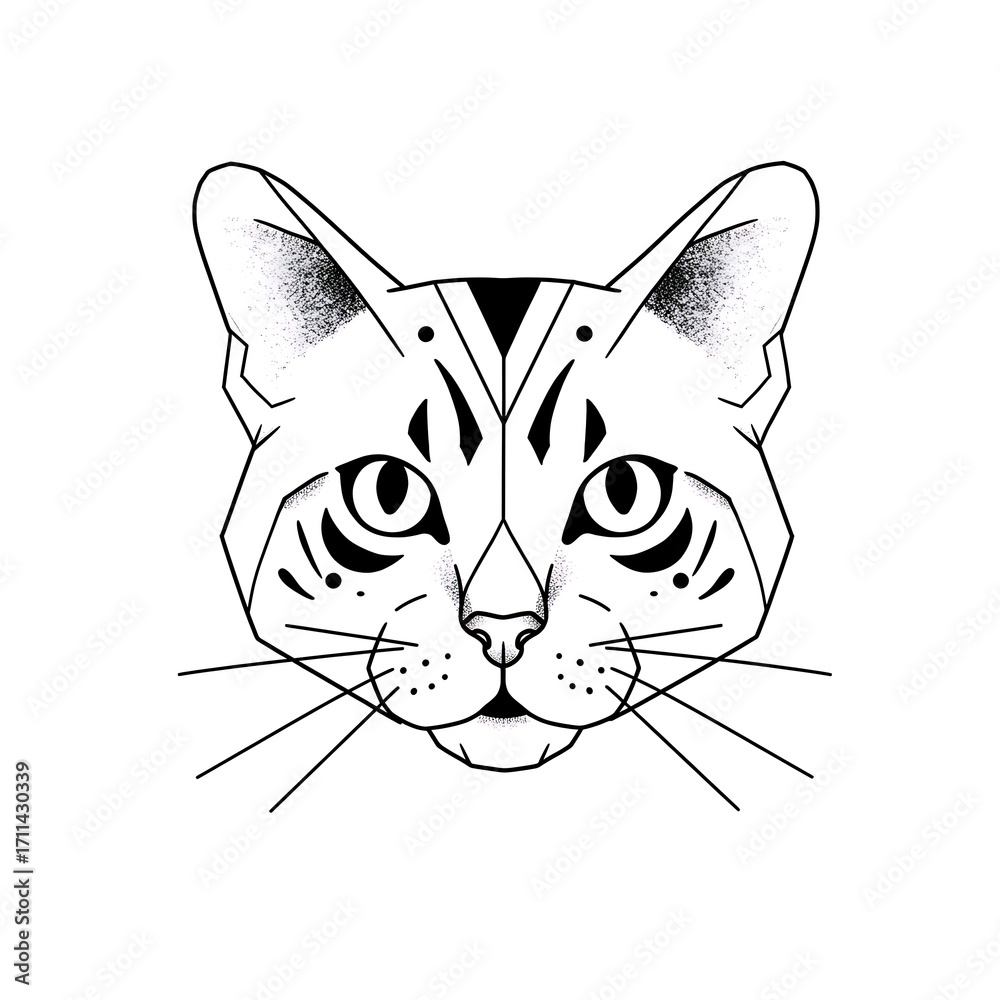 Fototapeta premium Geometric Cat Head Illustration Vector Art with Lines with Dots, and and Modern Design.