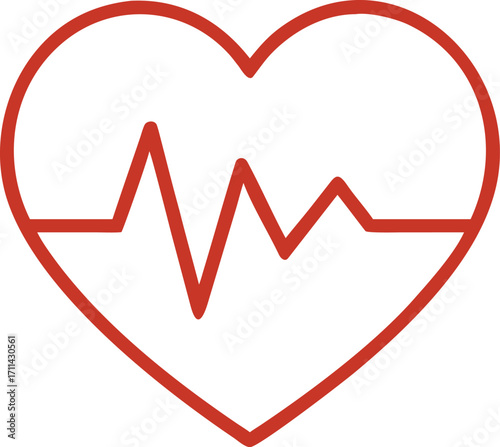 Simple red heart outline with ecg heartbeat line inside
