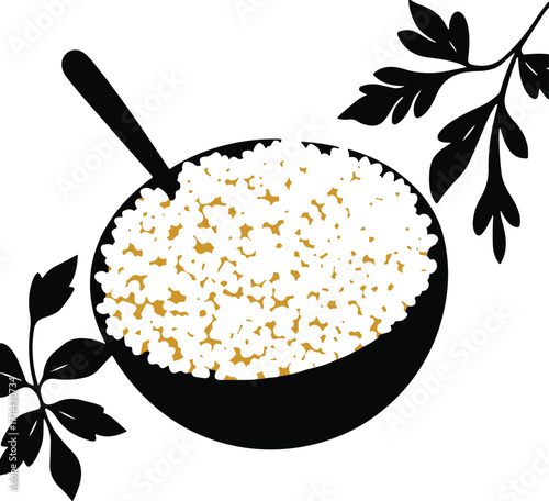 high-resolution stock photo, classic black vector silhouette of couscous, white background, elegant and timeless, commercial professional quality