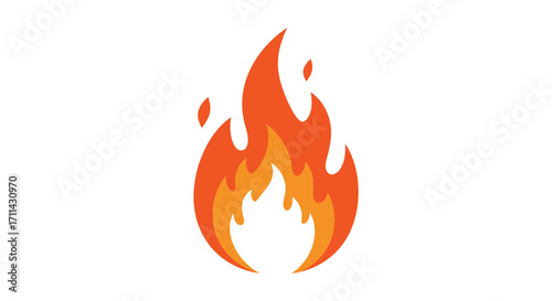 A stylized illustration of a bright orange and yellow flame graphic