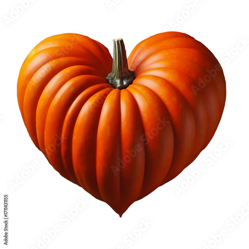 Realistic Pumpkin with form of heart. No Background