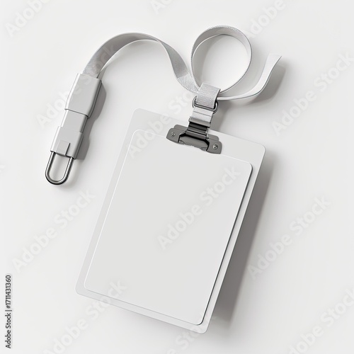 A blank ID badge with a lanyard, ready for personalization or use at an event.
