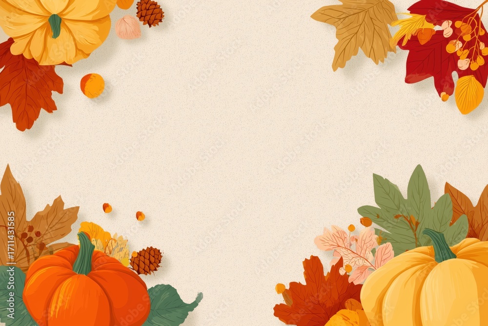 Obraz premium autumn background with pumpkin and leaves