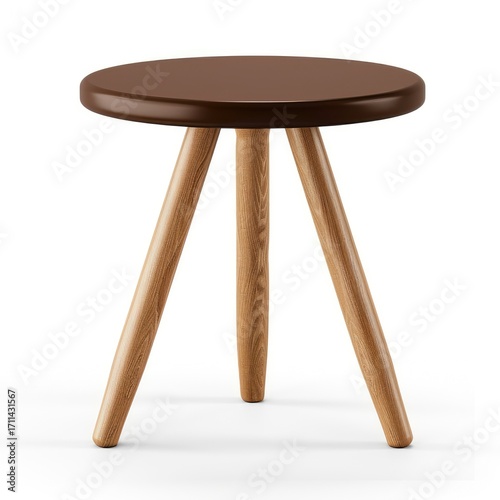 A simple round table with a dark top and wooden legs, suitable for various settings.