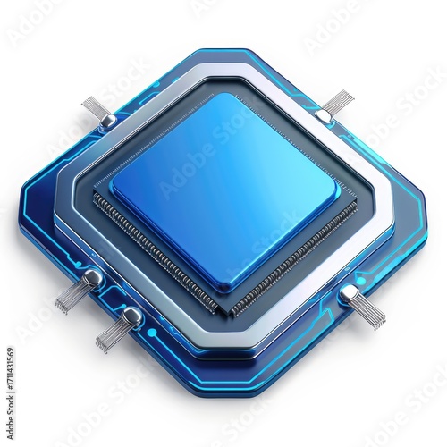 A blue microprocessor chip with a sleek design, emphasizing technology and innovation.