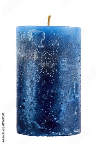 A blue candle with a textured surface, designed for ambiance and relaxation.
