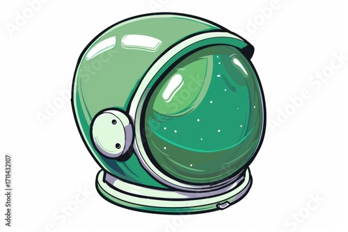 A stylized green astronaut helmet with a glossy finish and transparent visor.