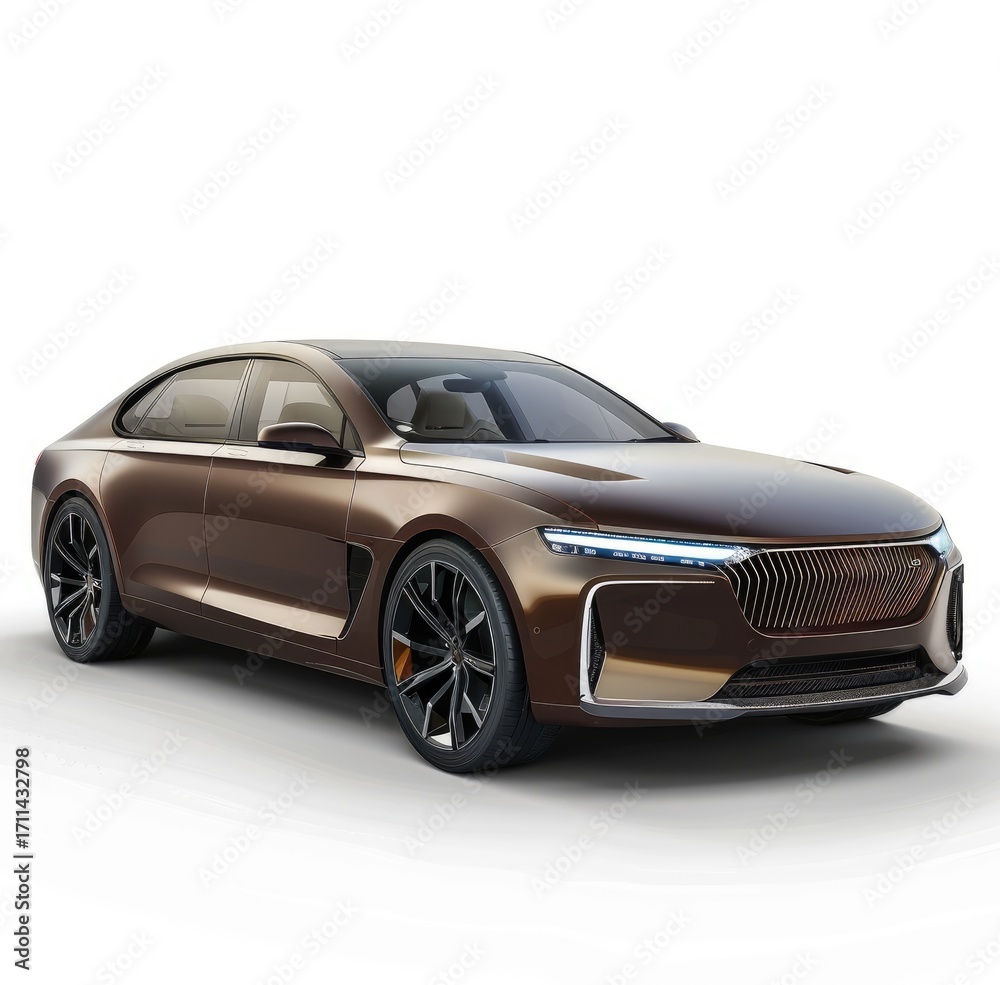Fototapeta premium A sleek, modern luxury sedan with a brown exterior and futuristic design elements.
