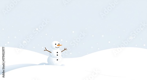 Happy Snowman in a Winter Wonderland Festive Landscape Illustration.