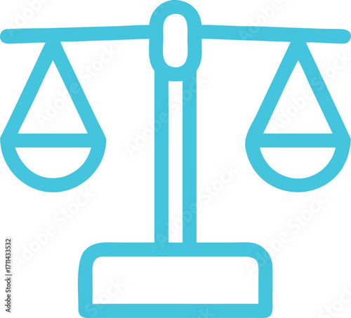 Simple line art illustration of blue scales of justice balancing symbol
