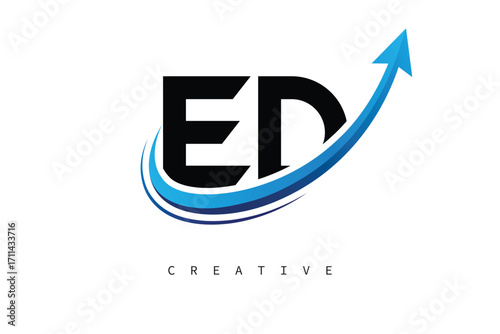 ED Letter Logo with Dynamic Arrow Swoosh – Modern Business Branding, Growth, Progress & Innovation Symbol