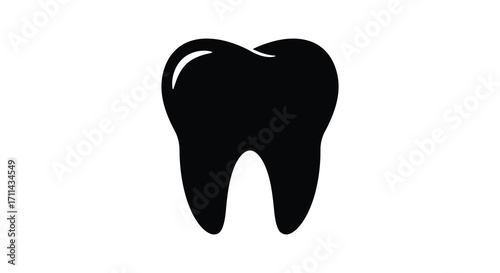 Simple black silhouette of a single human molar tooth on white background