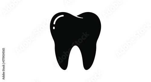 Simple black silhouette of a single human tooth on a white background