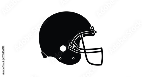 A simple black silhouette of an american football helmet on white