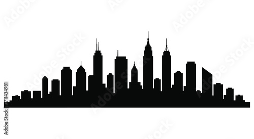 Black silhouette of a dense urban cityscape against a plain white background
