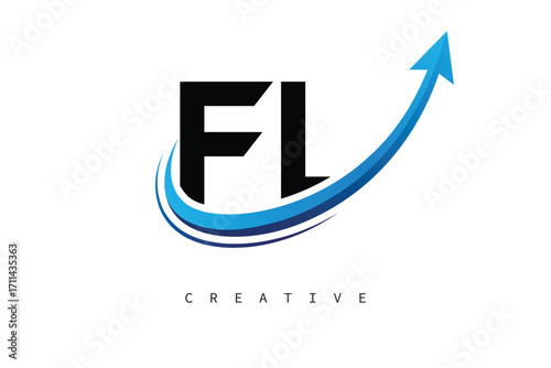 FL Letter Logo with Dynamic Arrow Swoosh – Modern Business Branding, Growth, Progress & Innovation Symbol