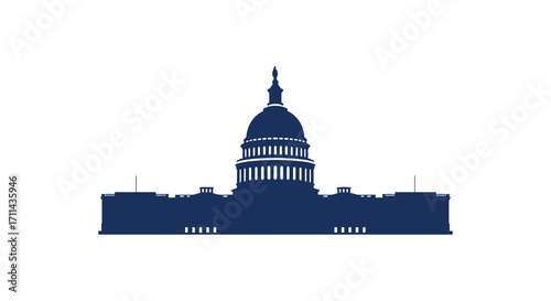 A detailed silhouette of the united states capitol building in dark blue