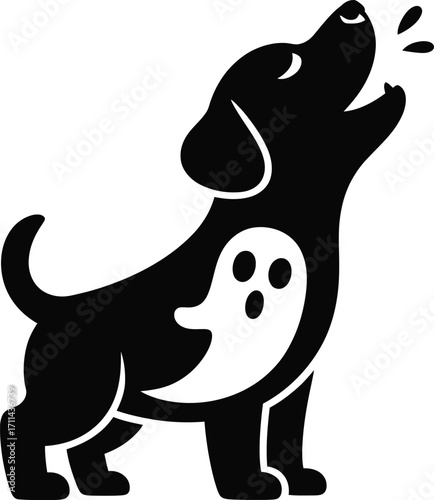 Halloween ghost dog barking silhouette icon for spooky celebrations