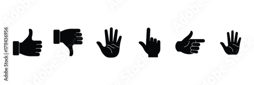 Different hand emojis, gestures, stickers, emoticons symbols collection. Collection of various black hand emojis. vector illustration.