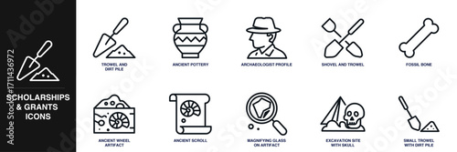 Archaeology Line Icon Set
