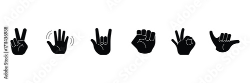Different hand emojis, gestures, stickers, emoticons symbols collection. Collection of various black hand emojis. vector illustration.