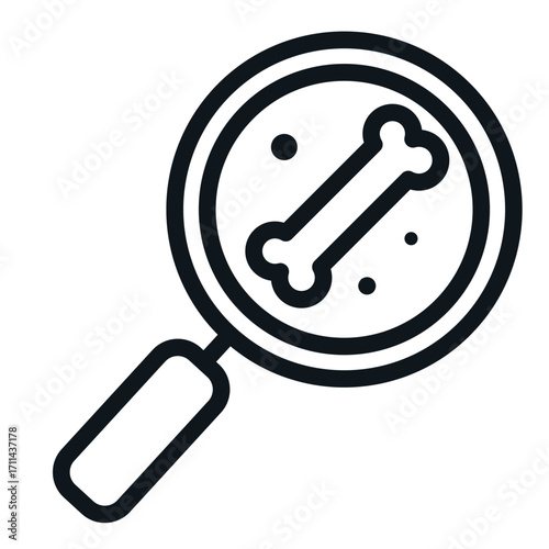 Magnifying Glass on Bone Fossil Line Icon of Paleontology Icon Set