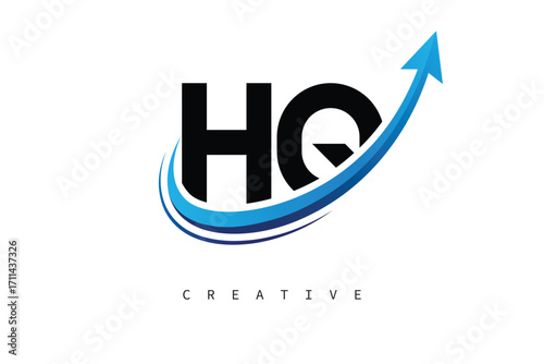 HQ Letter Logo with Dynamic Arrow Swoosh – Modern Business Branding, Growth, Progress & Innovation Symbol
